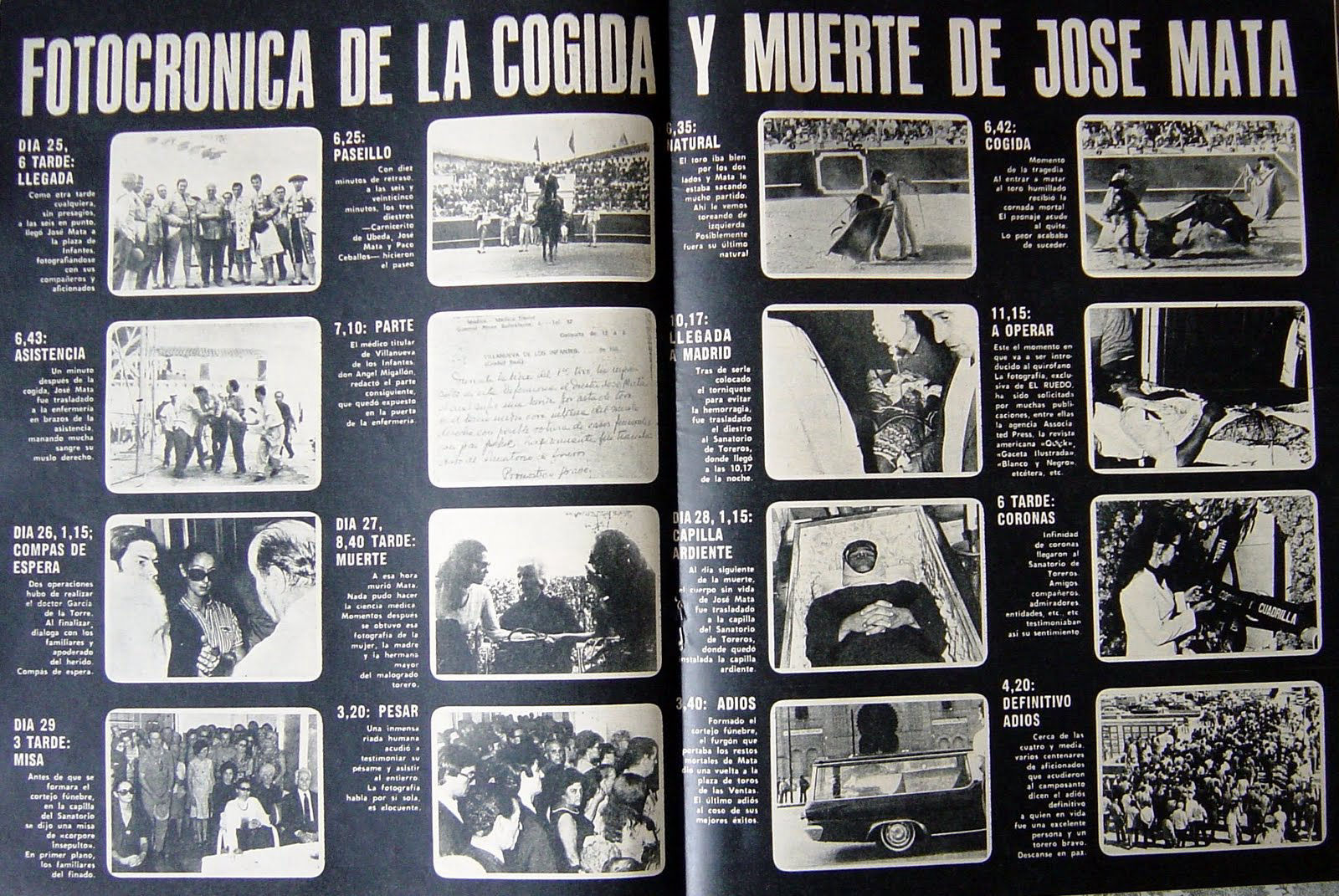 Fotocrónica de la cogida y muerte de José Mata
